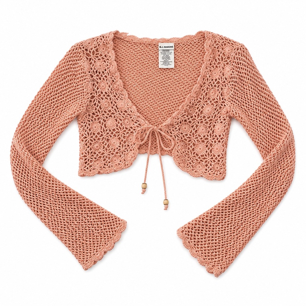 No Boundaries Crochet Belero Cardigan Junior M Peach Cropped Y2K Coquette